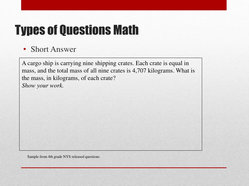 types of questions math 1