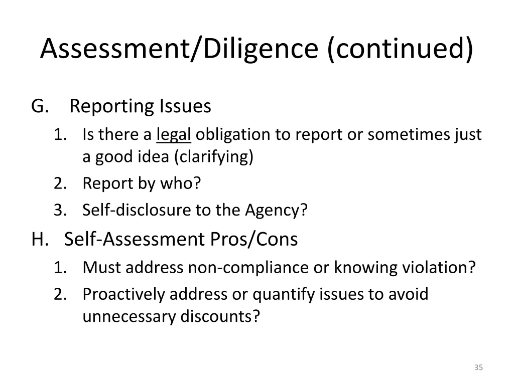 assessment diligence continued 1