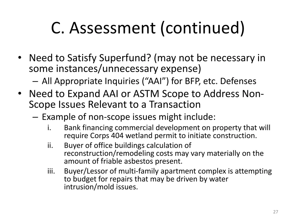 c assessment continued