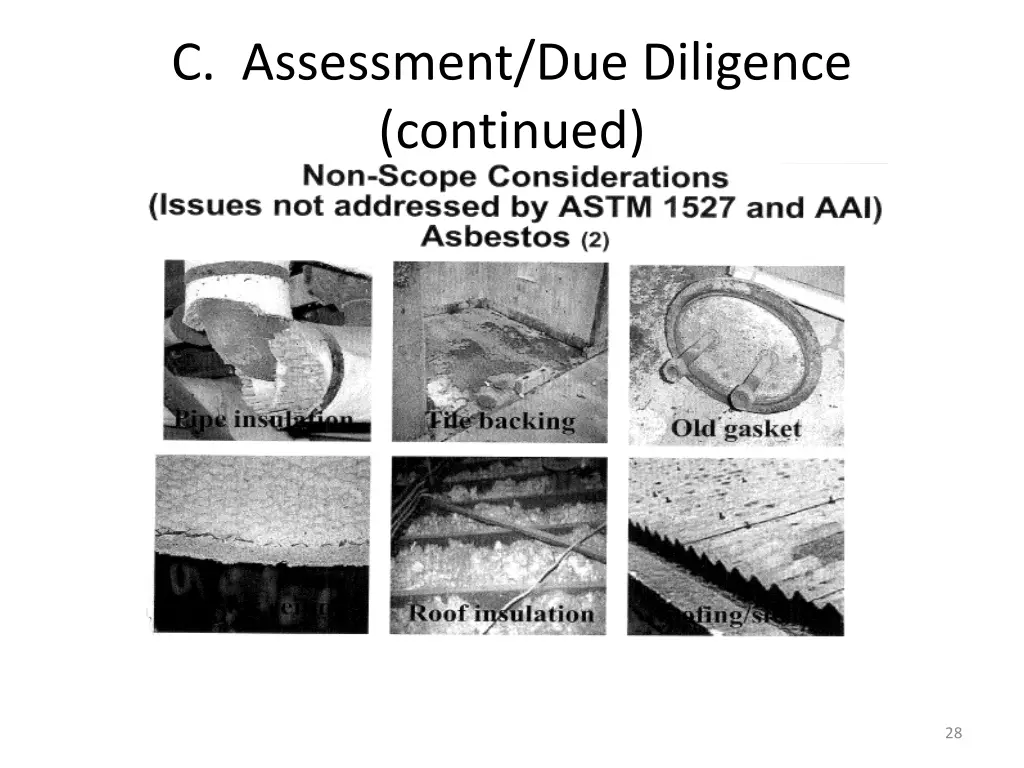 c assessment due diligence continued