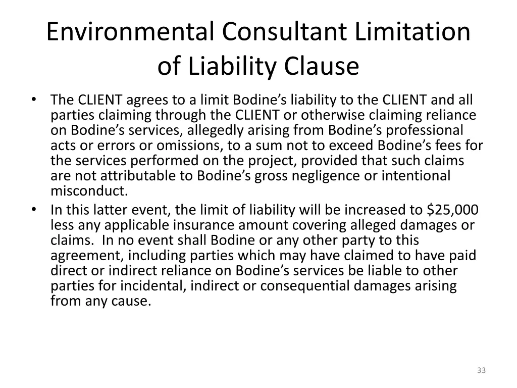 environmental consultant limitation of liability