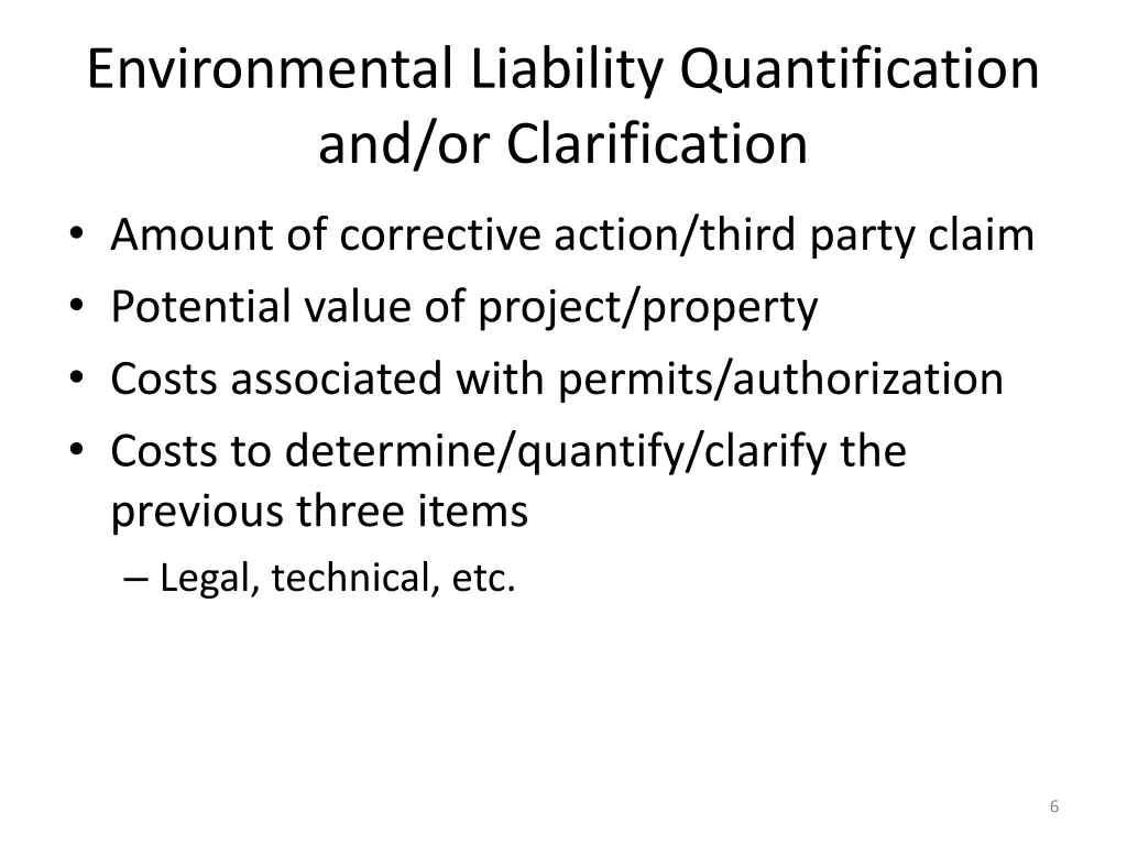 environmental liability quantification