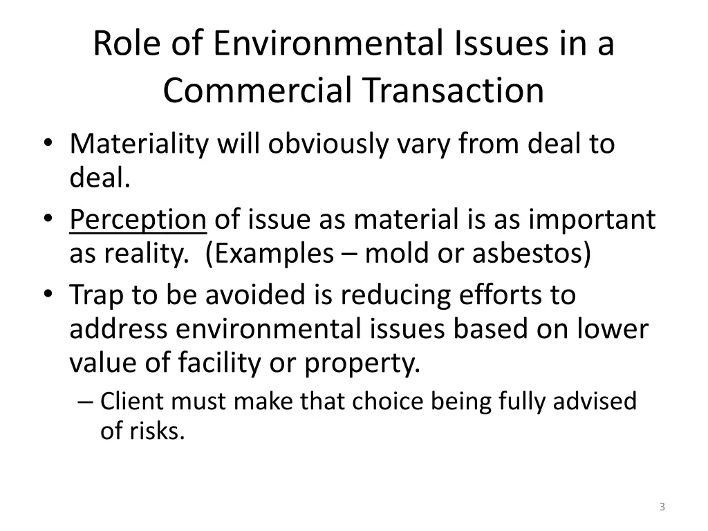 role of environmental issues in a commercial