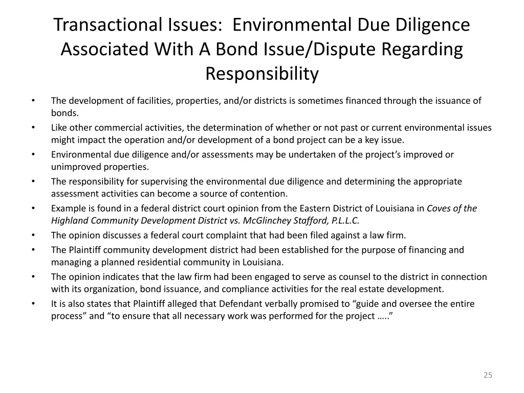 transactional issues environmental due diligence