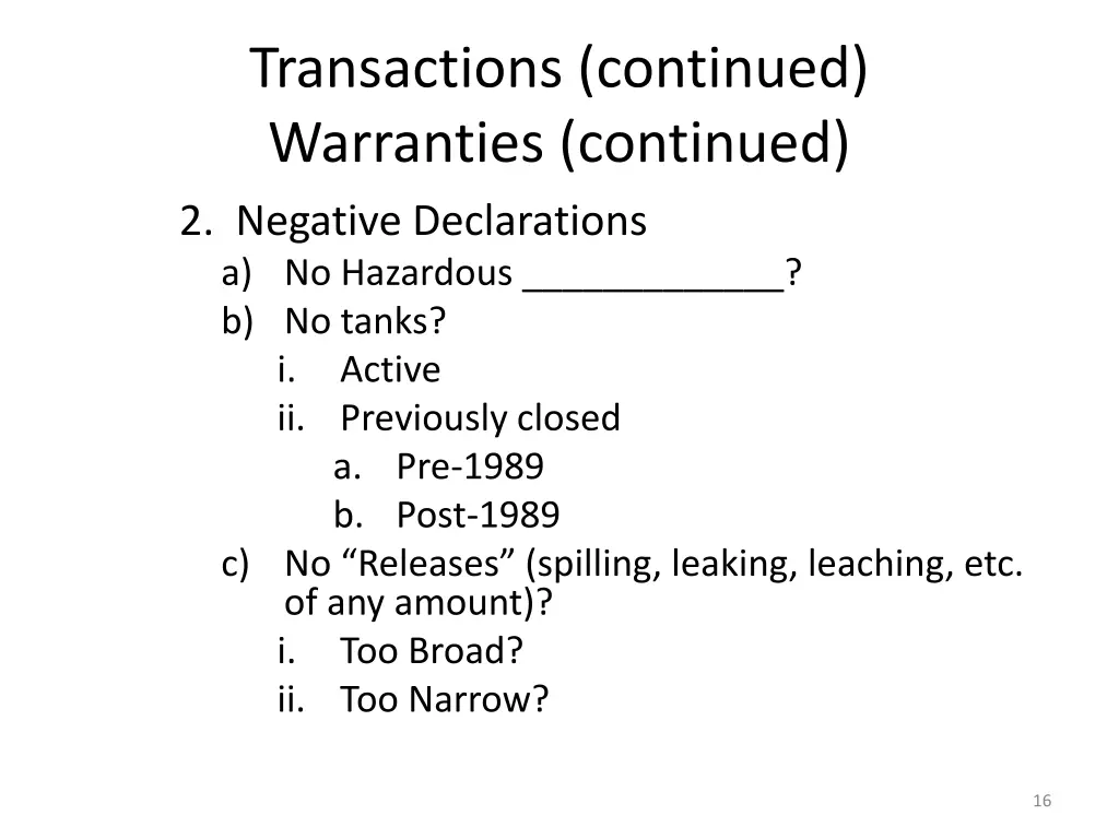 transactions continued warranties continued