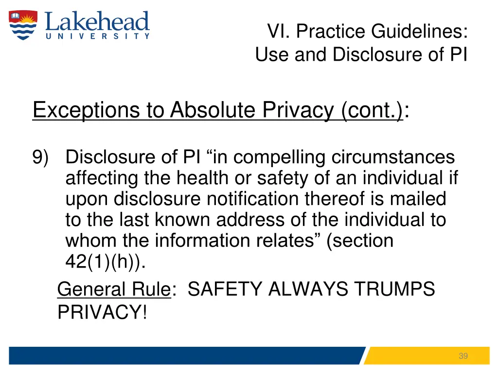 vi practice guidelines use and disclosure of pi 10