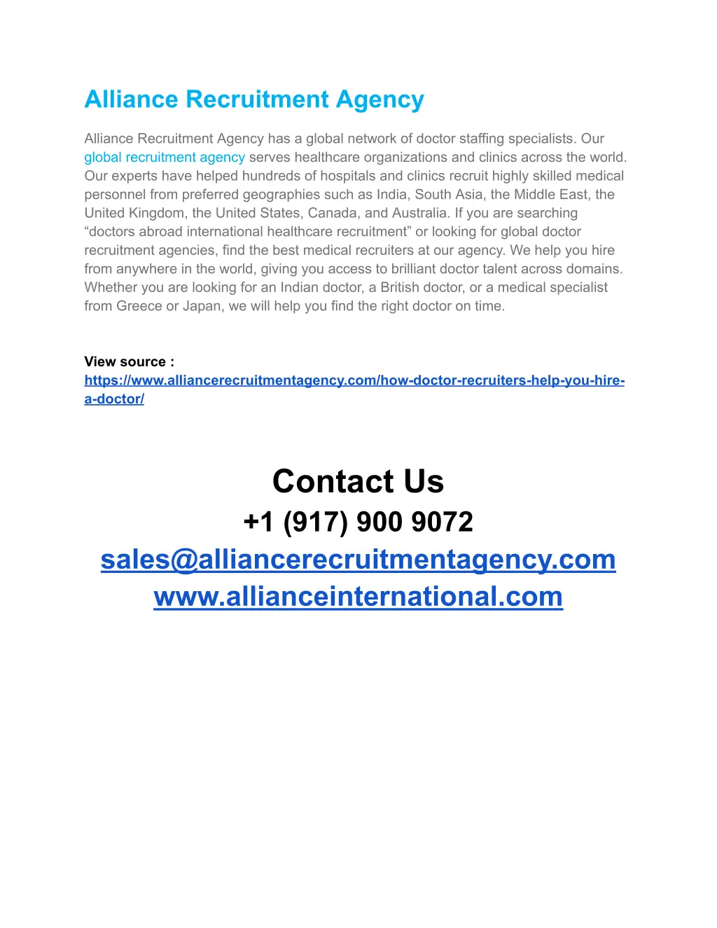 alliance recruitment agency