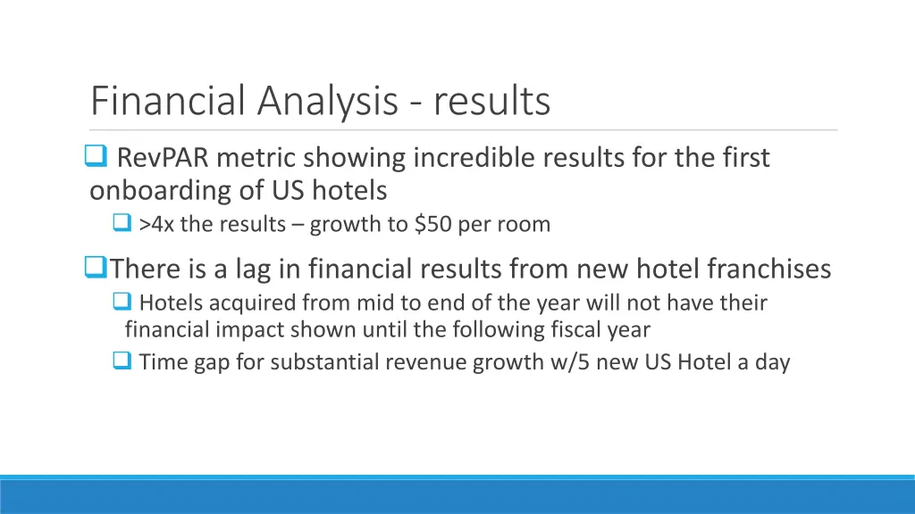 financial analysis results revpar metric showing