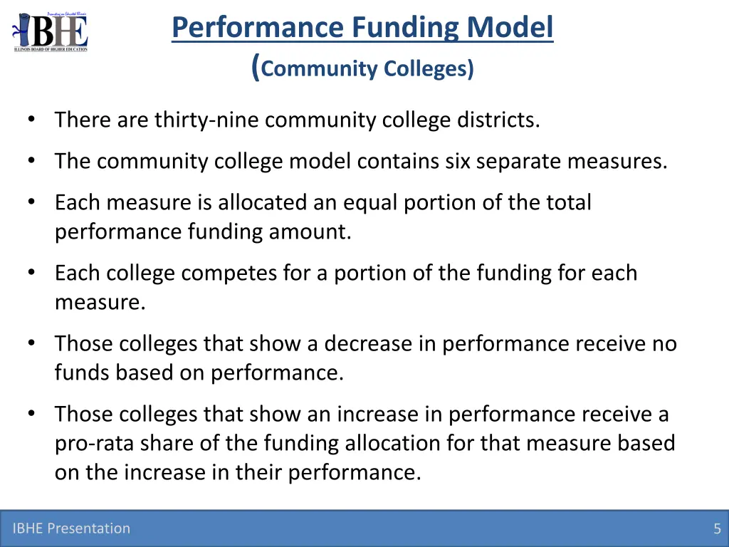 performance funding model community colleges