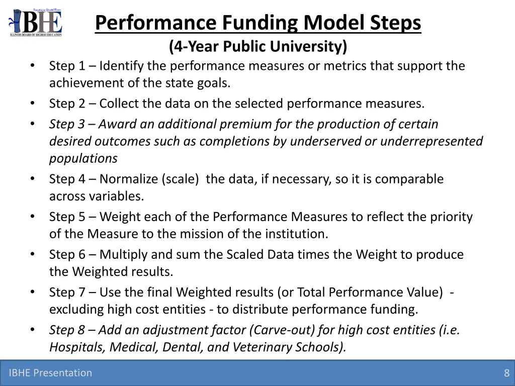 performance funding model steps 4 year public