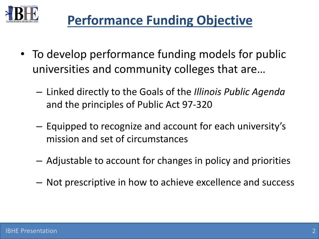 performance funding objective