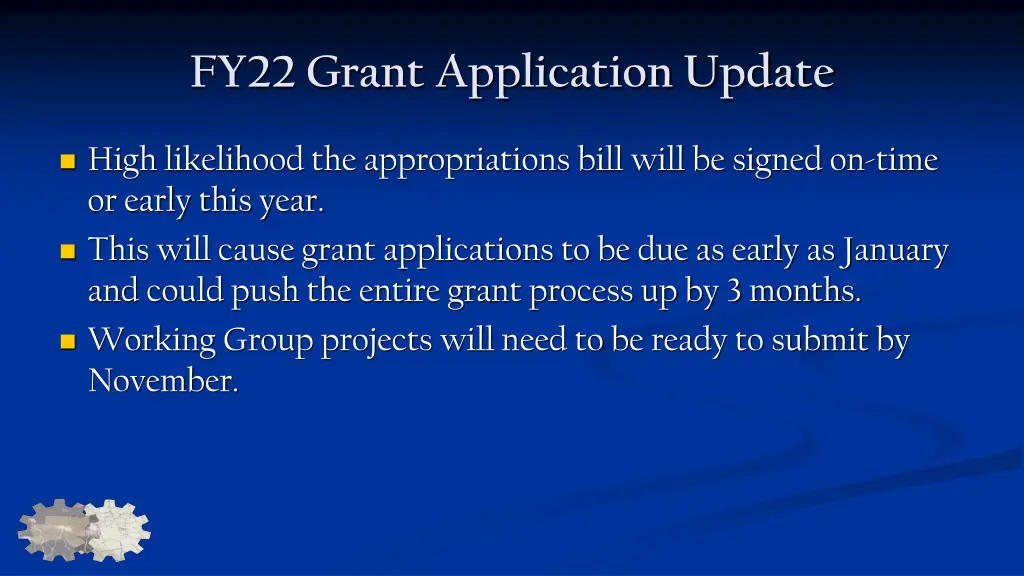 fy22 grant application update