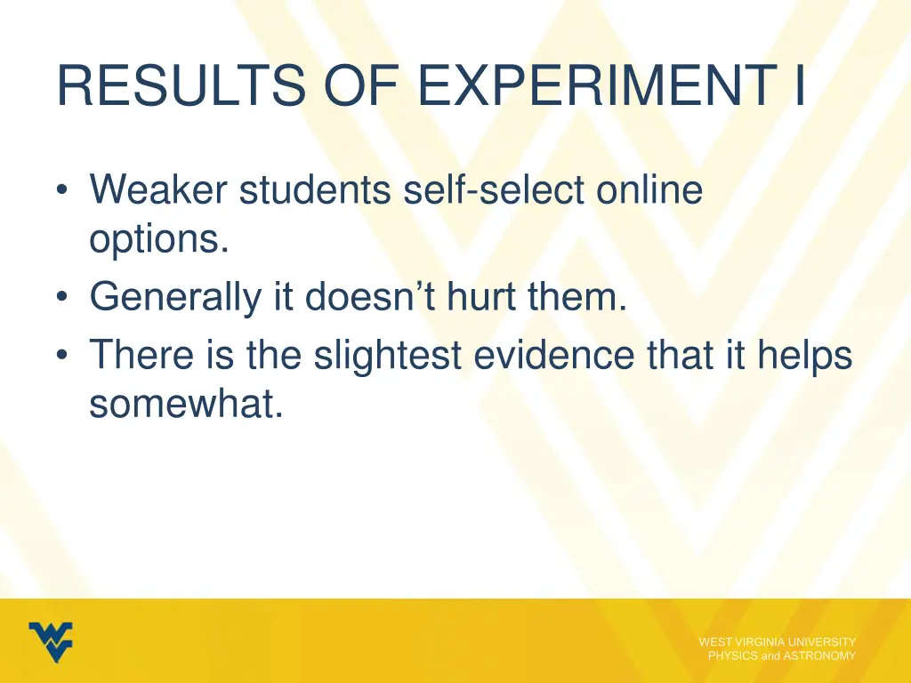 results of experiment i 1