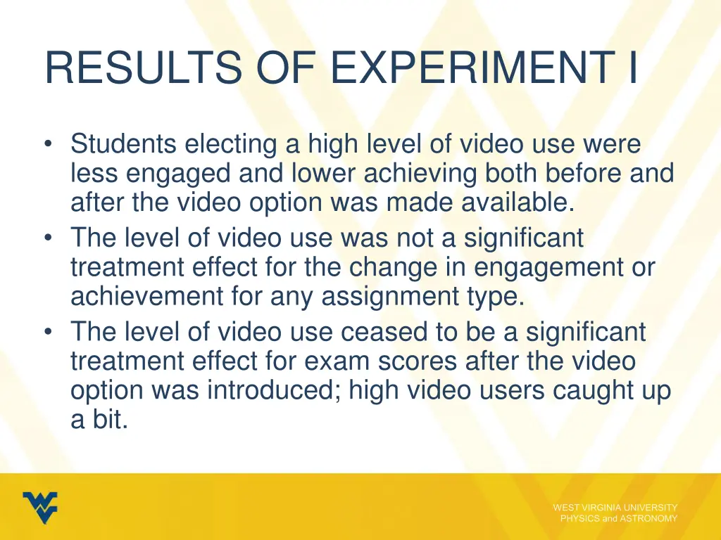 results of experiment i