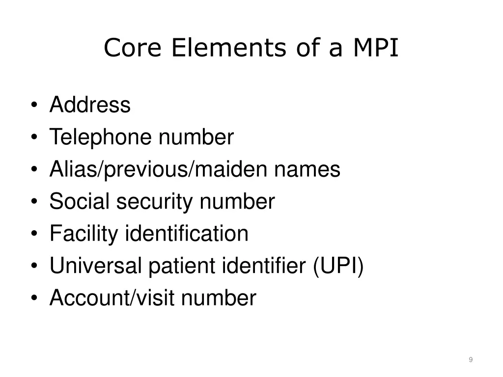 core elements of a mpi