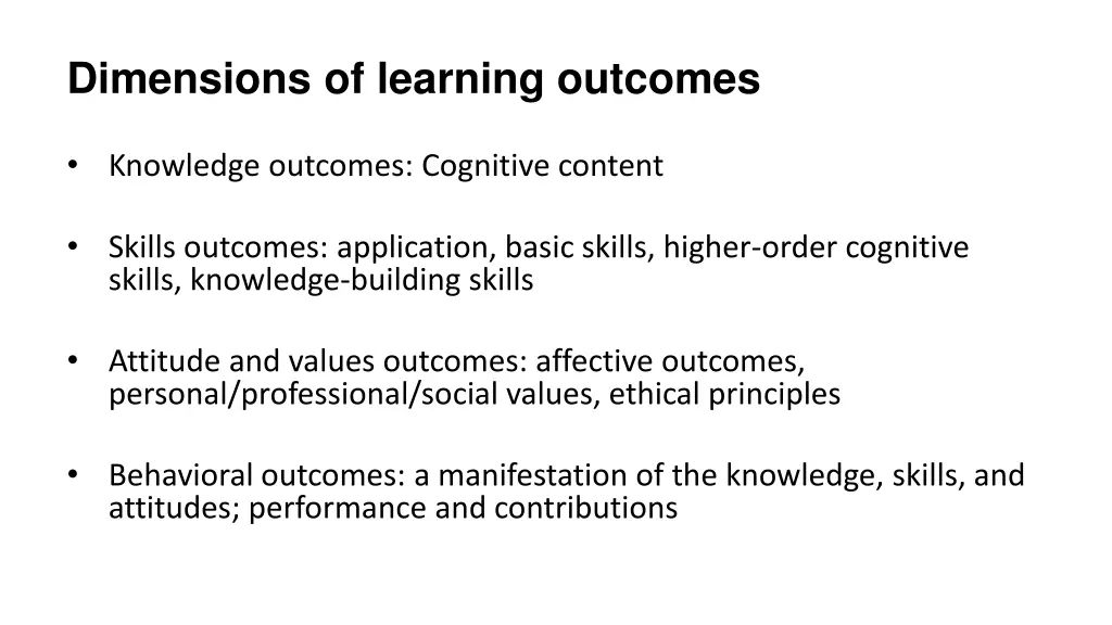 dimensions of learning outcomes