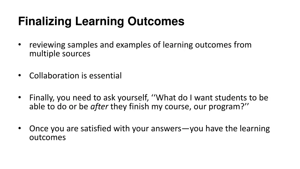 finalizing learning outcomes