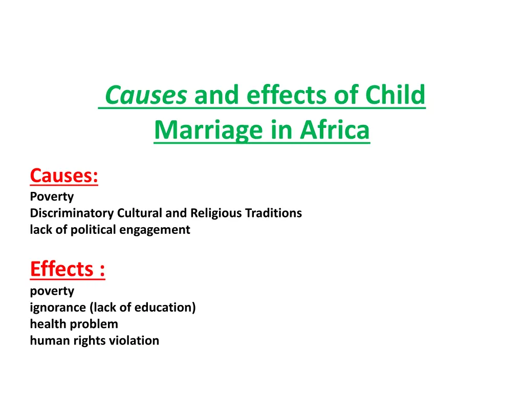 causes and effects of child marriage in africa