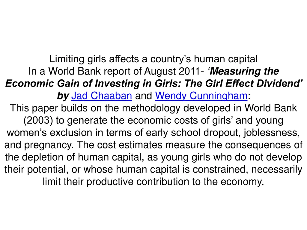 limiting girls affects a country s human capital