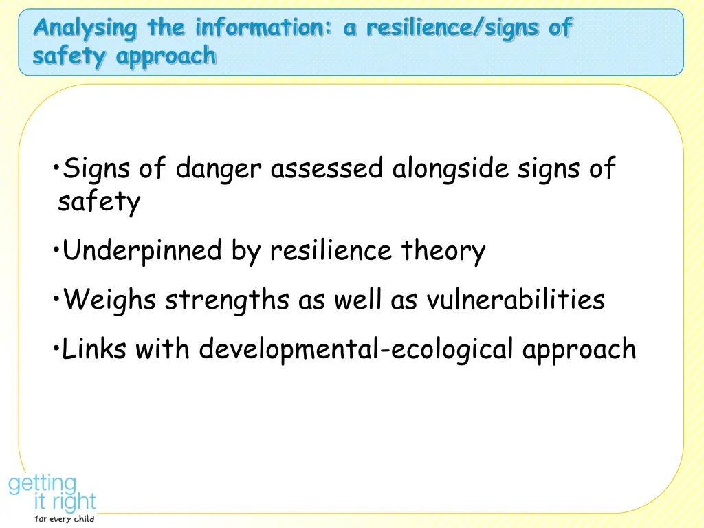 analysing the information a resilience signs