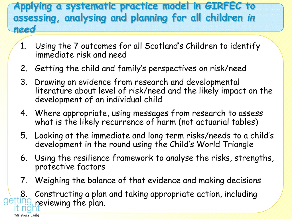 applying a systematic practice model in girfec