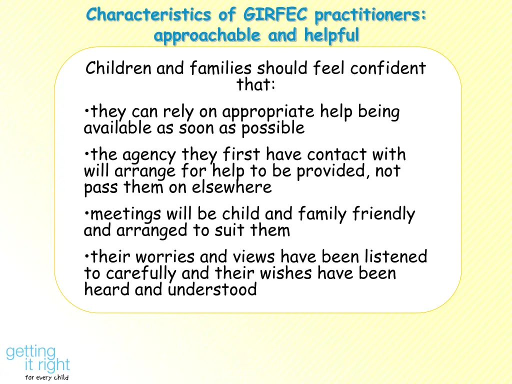 characteristics of girfec practitioners