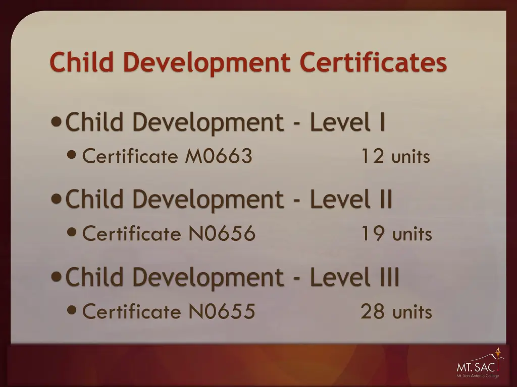 child development certificates