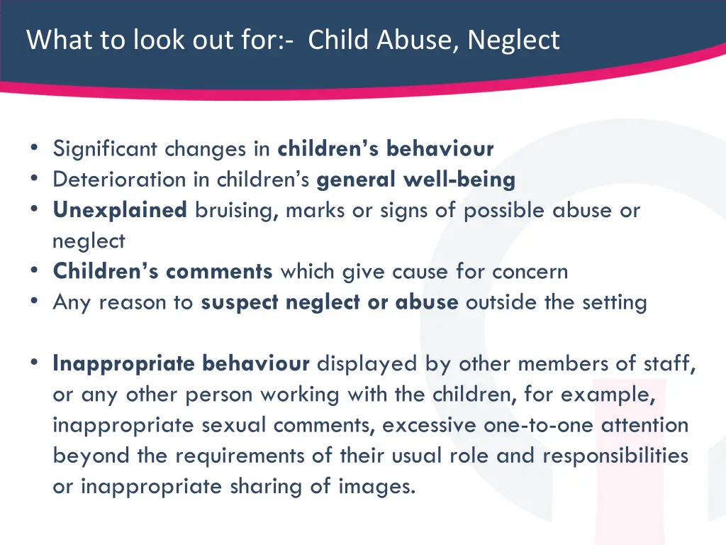 what to look out for child abuse neglect