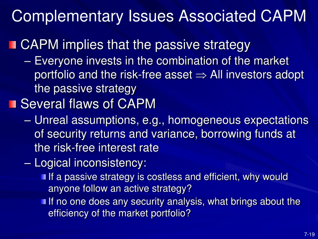 complementary issues associated capm