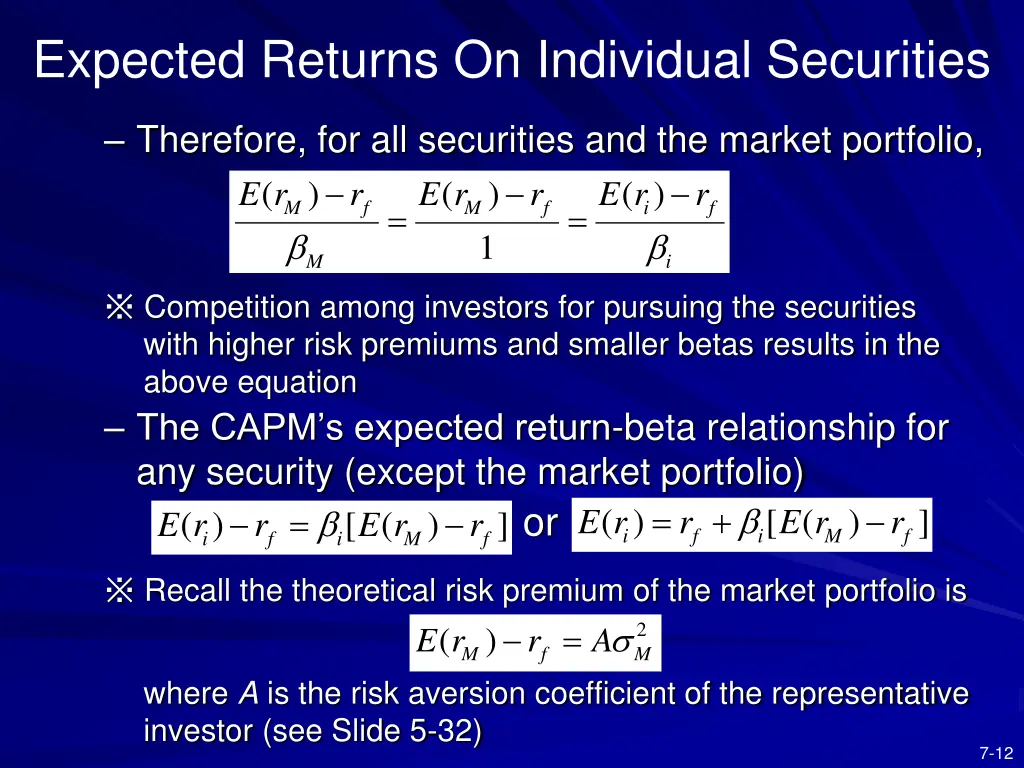 expected returns on individual securities 1