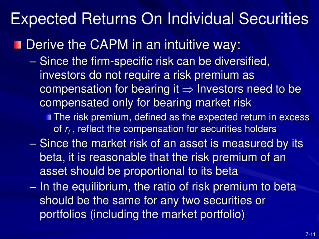 expected returns on individual securities