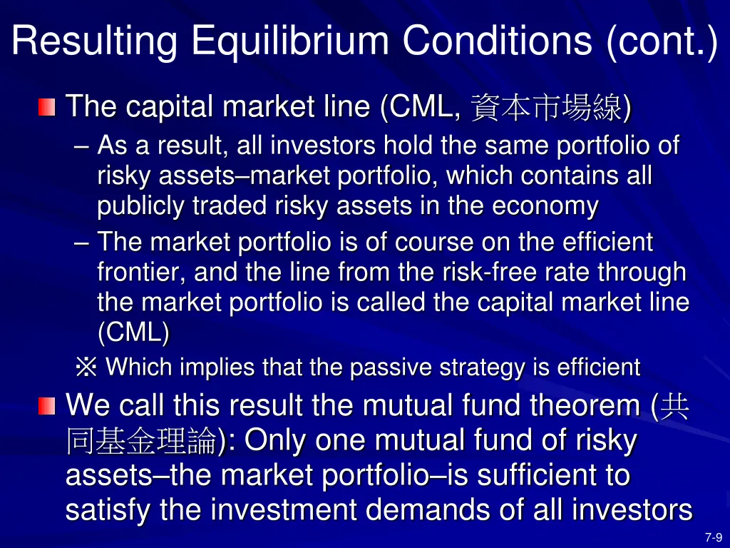 resulting equilibrium conditions cont