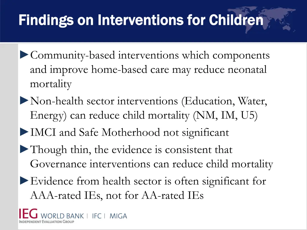 findings on interventions for children findings