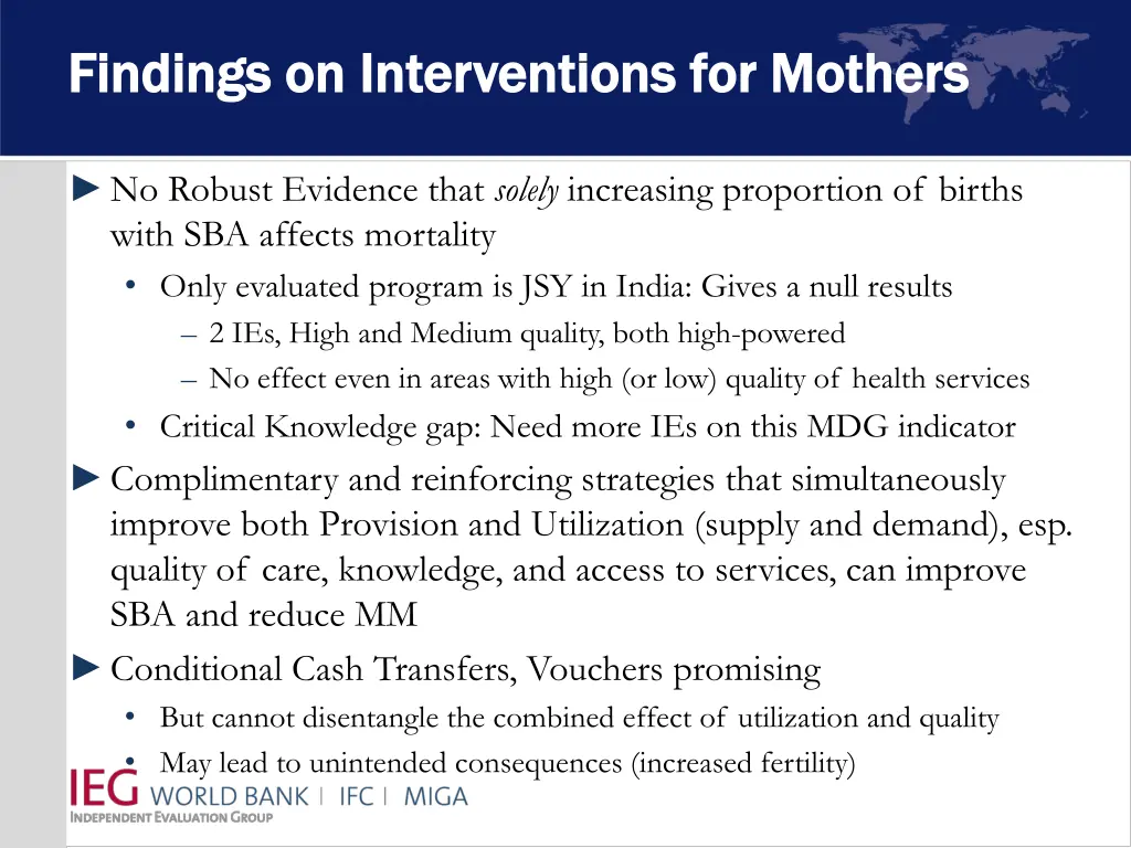 findings on interventions for mothers findings