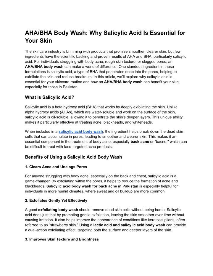 aha bha body wash why salicylic acid is essential