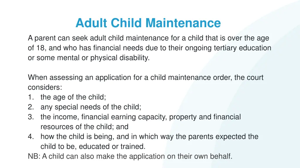 adult child maintenance a parent can seek adult