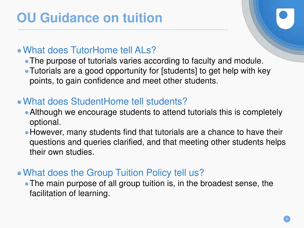 ou guidance on tuition