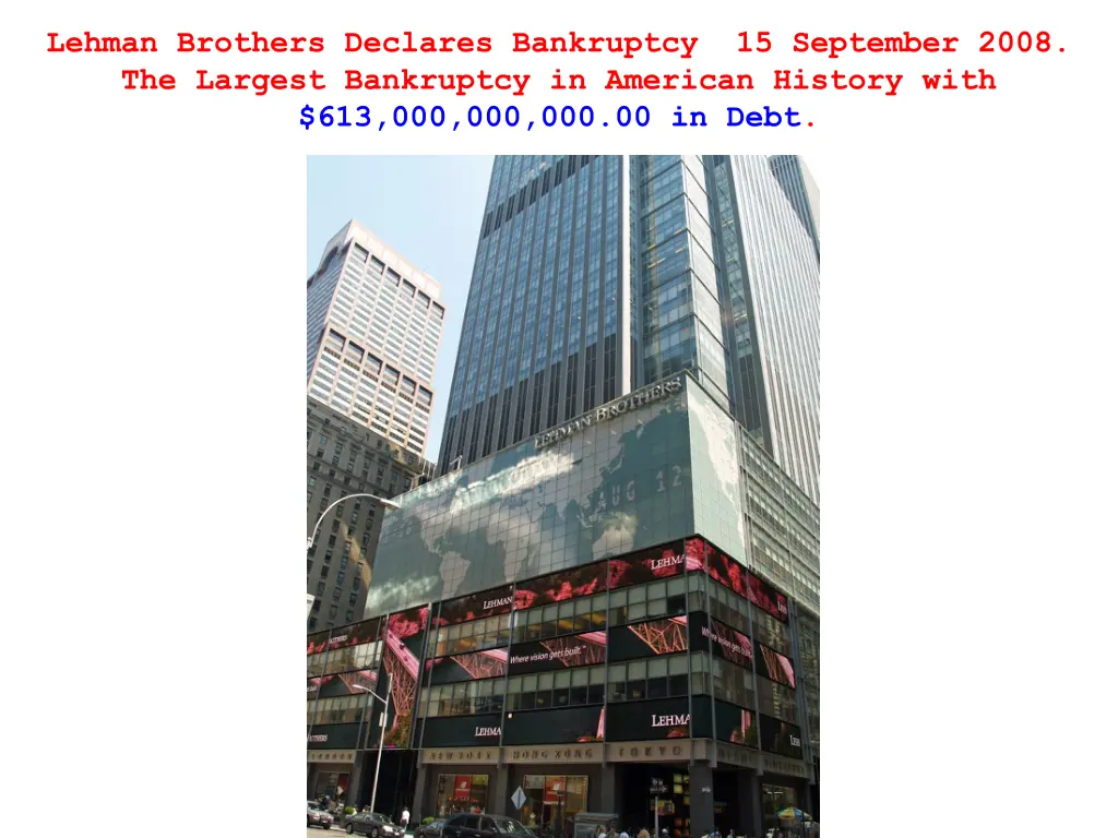 lehman brothers declares bankruptcy 15 september