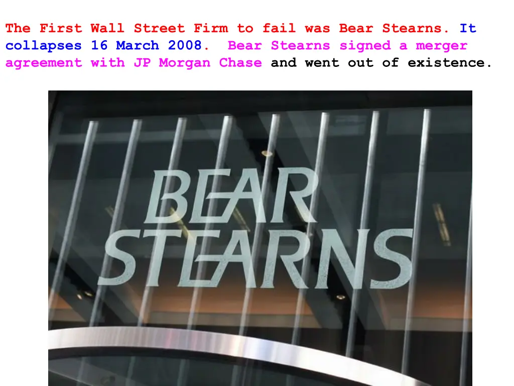 the first wall street firm to fail was bear