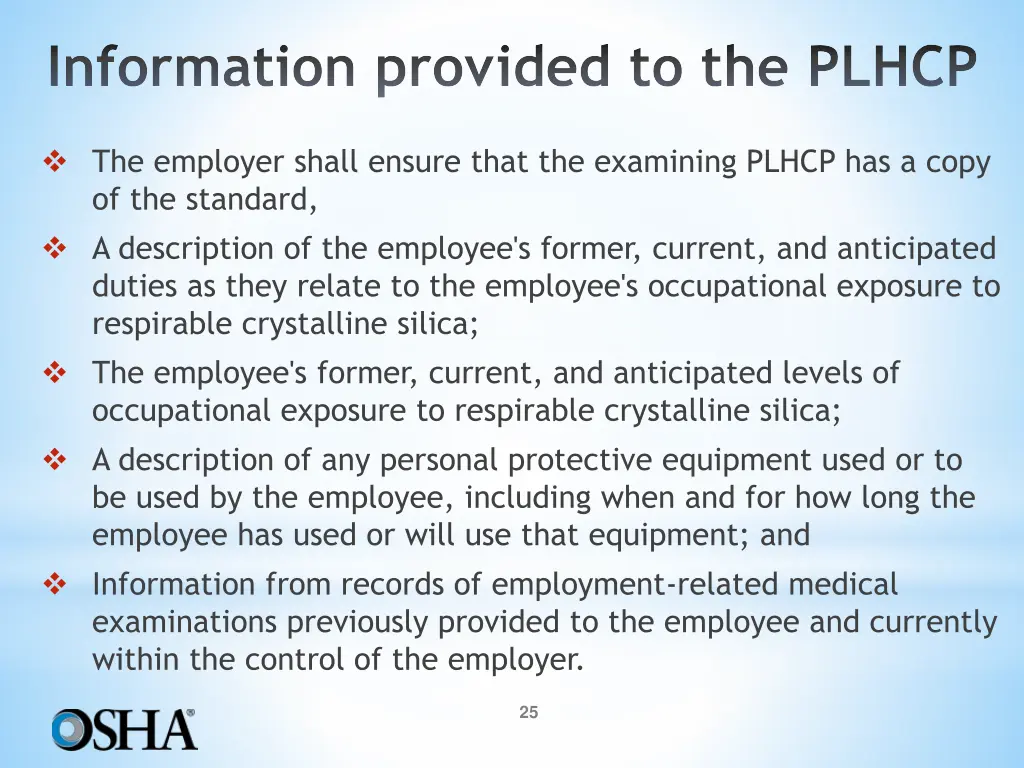 information provided to the plhcp