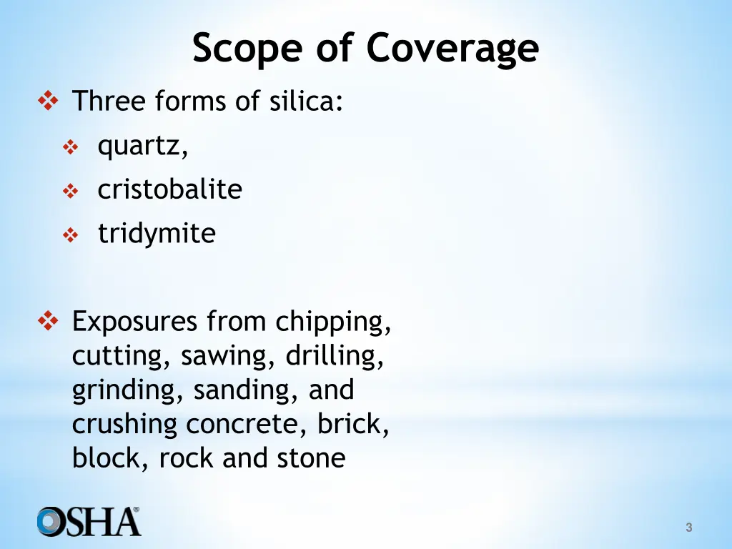 scope of coverage three forms of silica