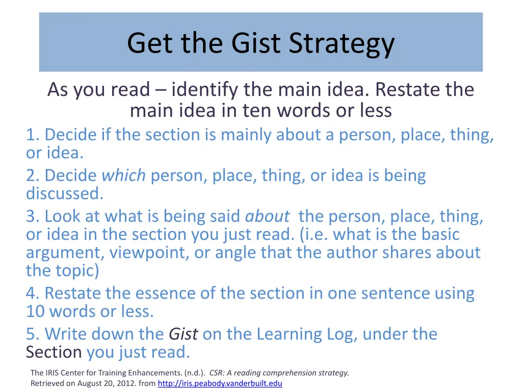 get the gist strategy