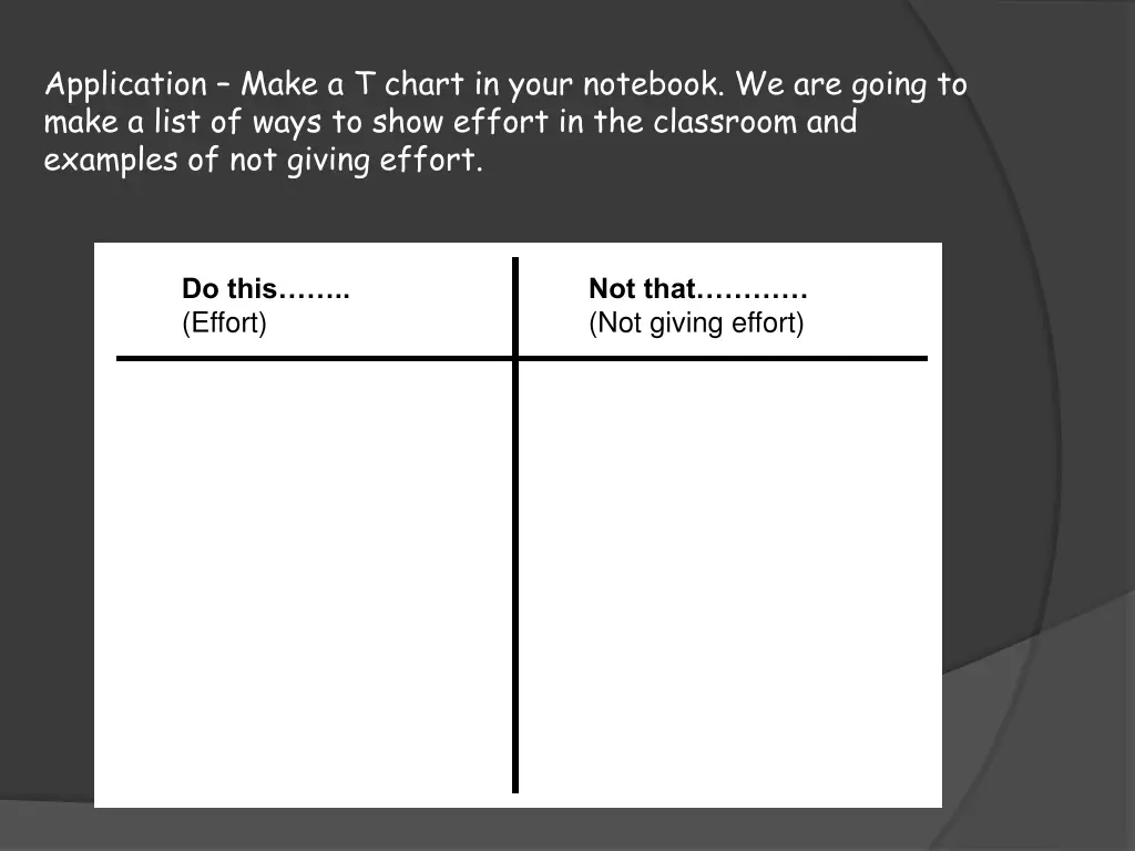 application make a t chart in your notebook