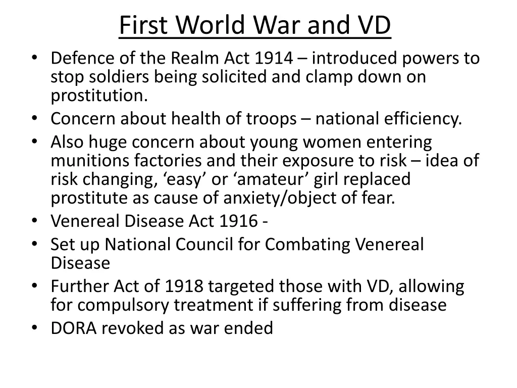 first world war and vd defence of the realm