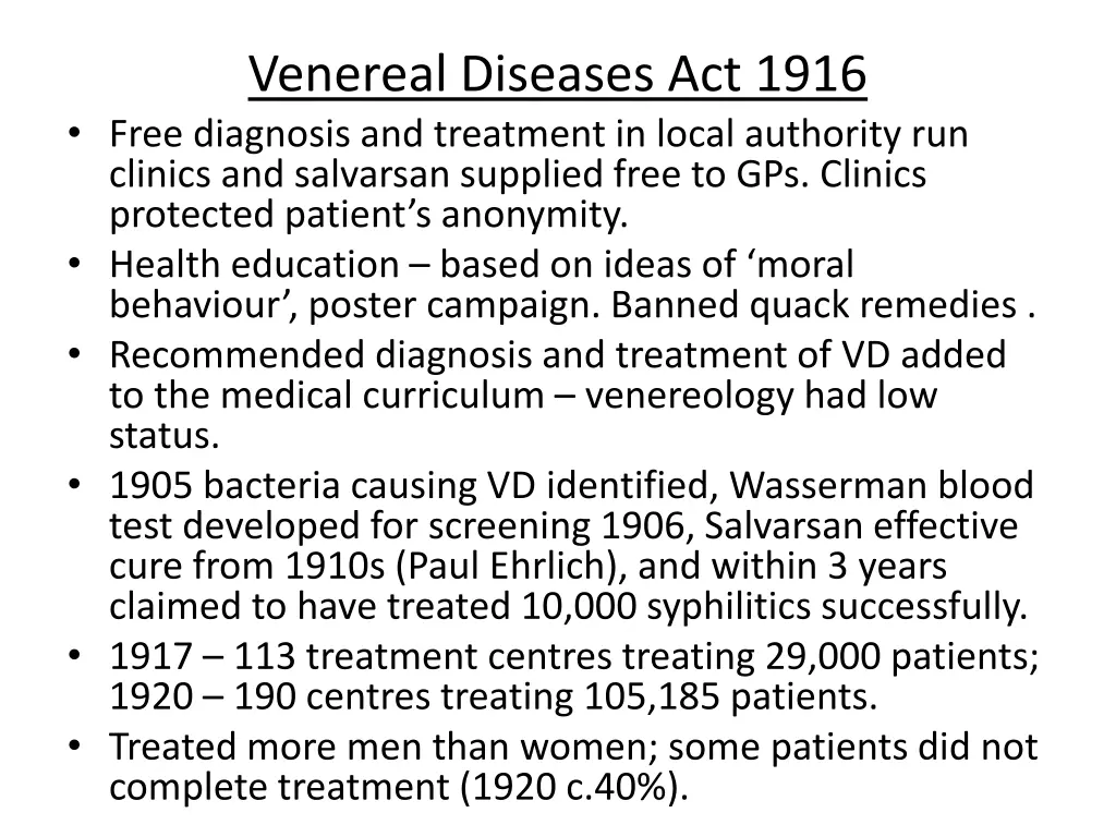 venereal diseases act 1916 free diagnosis