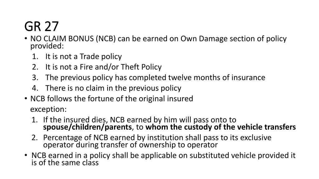 gr 27 gr 27 no claim bonus ncb can be earned