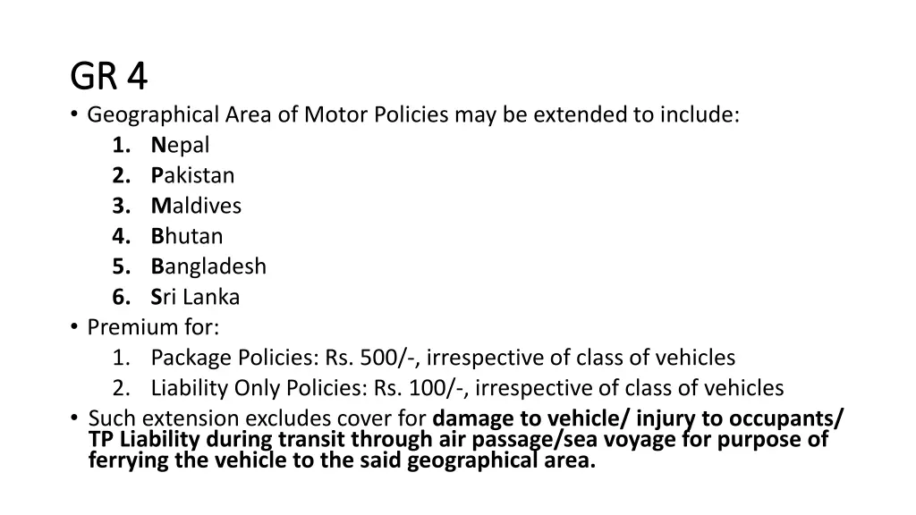 gr 4 gr 4 geographical area of motor policies