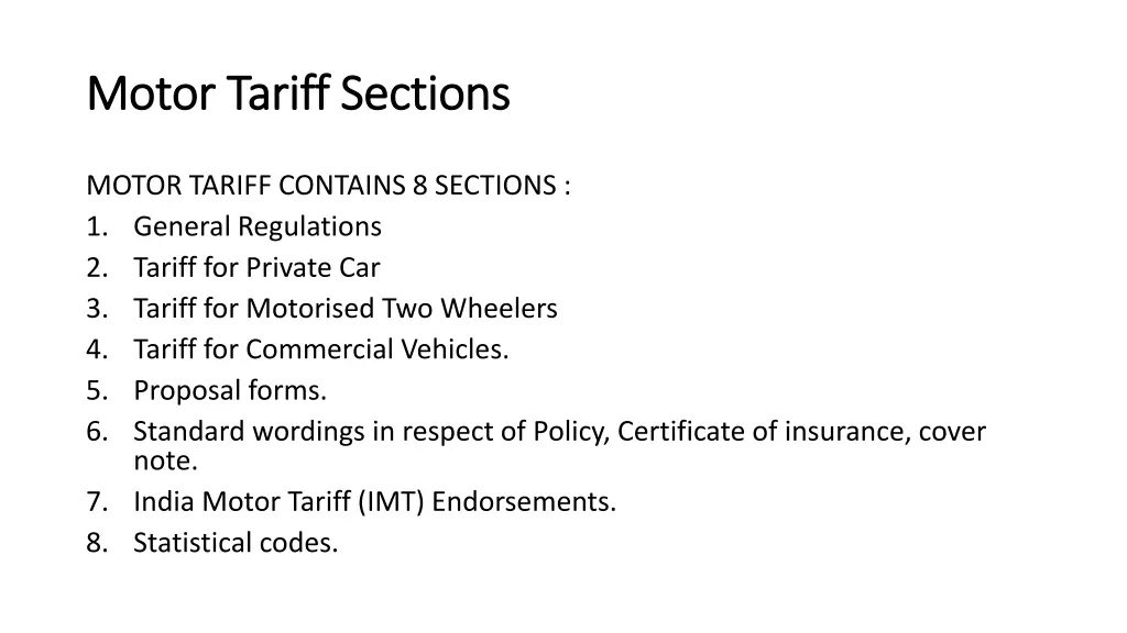 motor tariff sections motor tariff sections