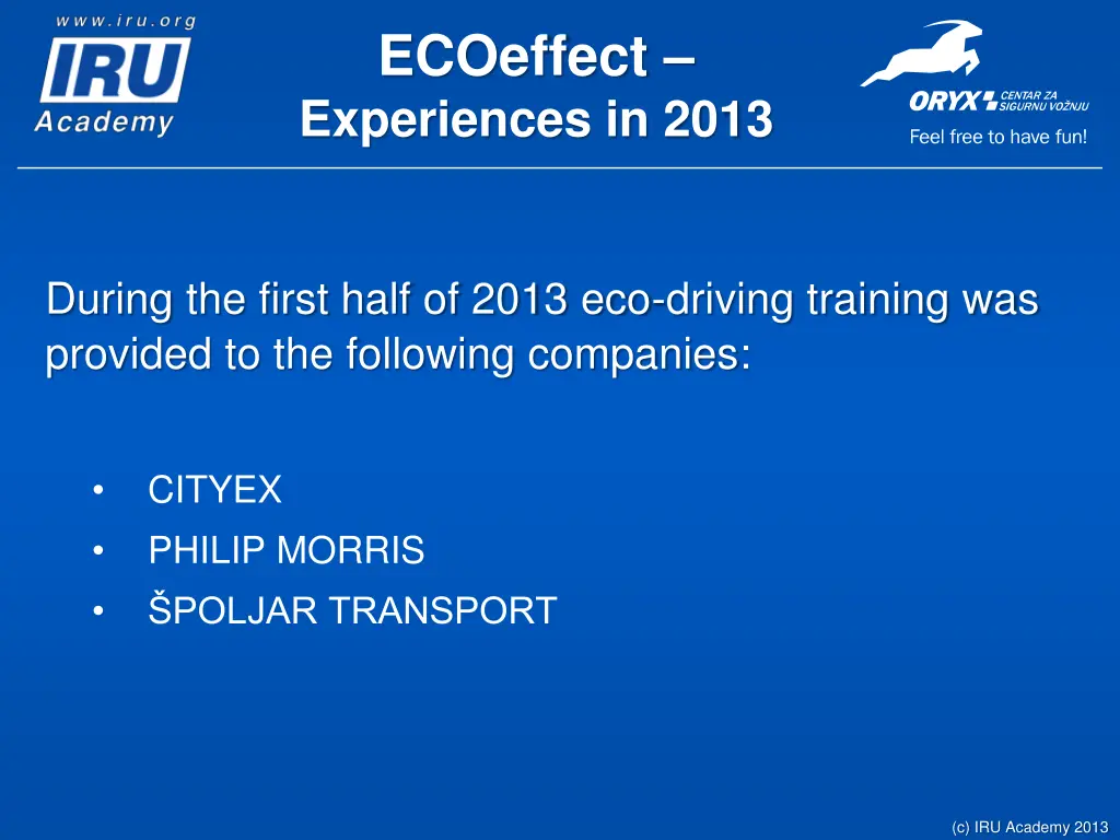 ecoeffect experiences in 2013