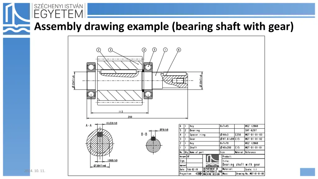 assembly drawing example bearing shaft with gear 1